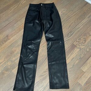 Black Faux Leather Straight-Leg Pants
